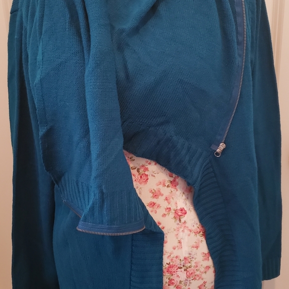 NWT NY&CO Teal Cowl-Neck Zip Cardigan - Picture 3 of 6